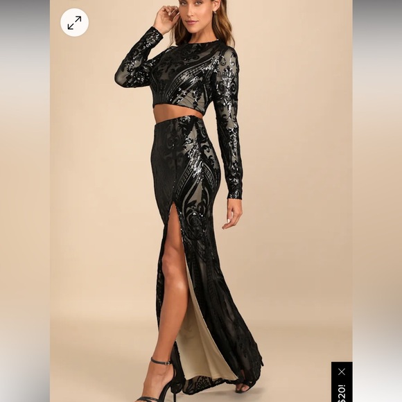 Lulu’s Black Sequin Long Sleeve Two Piece Set - Picture 1 of 7